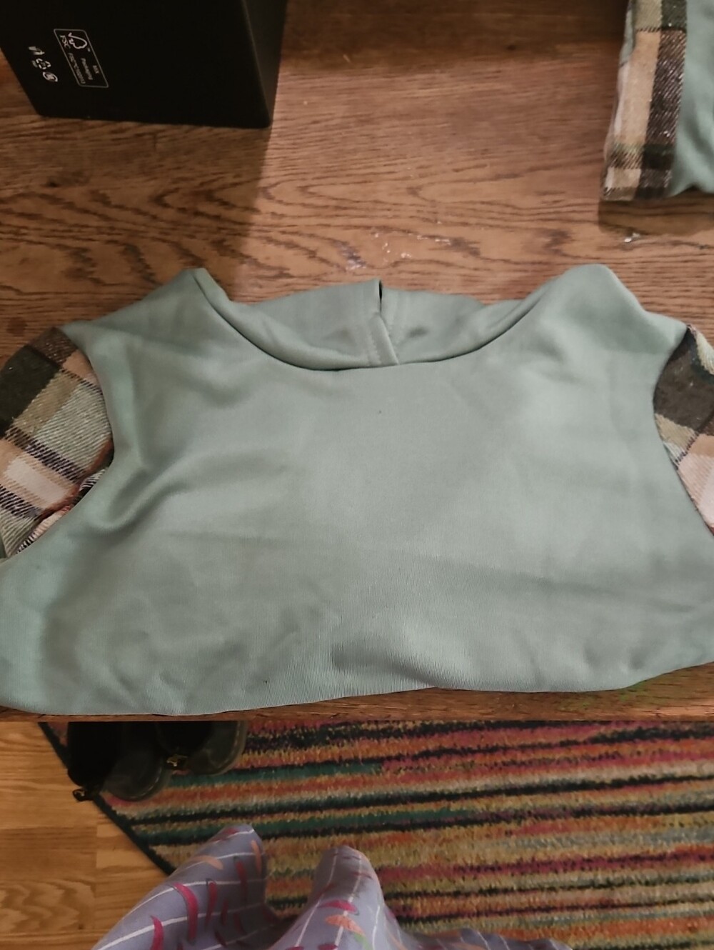 Girl's Sage Green Hoodie Sweat Set with Plaid Sleeves and Plaid Stripe On Pants